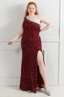Load image into Gallery viewer, Sequin One Shoulder Black Plus Size Prom Dress With Split Front