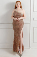 Load image into Gallery viewer, Sequin One Shoulder Black Plus Size Prom Dress With Split Front