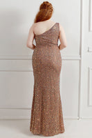 Load image into Gallery viewer, Sequin One Shoulder Black Plus Size Prom Dress With Split Front