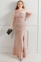 Load image into Gallery viewer, Sequin One Shoulder Black Plus Size Prom Dress With Split Front