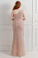 Load image into Gallery viewer, Sequin One Shoulder Black Plus Size Prom Dress With Split Front