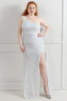 Load image into Gallery viewer, Sequin One Shoulder Black Plus Size Prom Dress With Split Front
