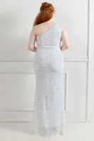 Load image into Gallery viewer, Sequin One Shoulder Black Plus Size Prom Dress With Split Front