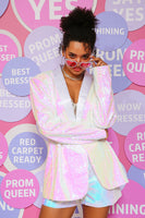 Load image into Gallery viewer, White Sequins One Button Women&#39;s Blazer