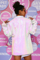 Load image into Gallery viewer, White Sequins One Button Women&#39;s Blazer