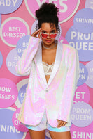 Load image into Gallery viewer, White Sequins One Button Women&#39;s Blazer