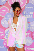 Load image into Gallery viewer, White Sequins One Button Women&#39;s Blazer