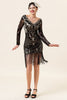 Load image into Gallery viewer, Black Fringe Long Sleeves 1920s Dress With 20s Accessories Set