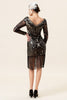 Load image into Gallery viewer, Black Fringe Long Sleeves 1920s Dress With 20s Accessories Set
