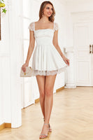 Load image into Gallery viewer, A Line Square Neck White Graduation Dress with Lace