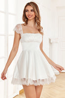 Load image into Gallery viewer, A Line Square Neck White Graduation Dress with Lace