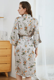 Grey Tniy Floral Kimono Bridal Party Robe