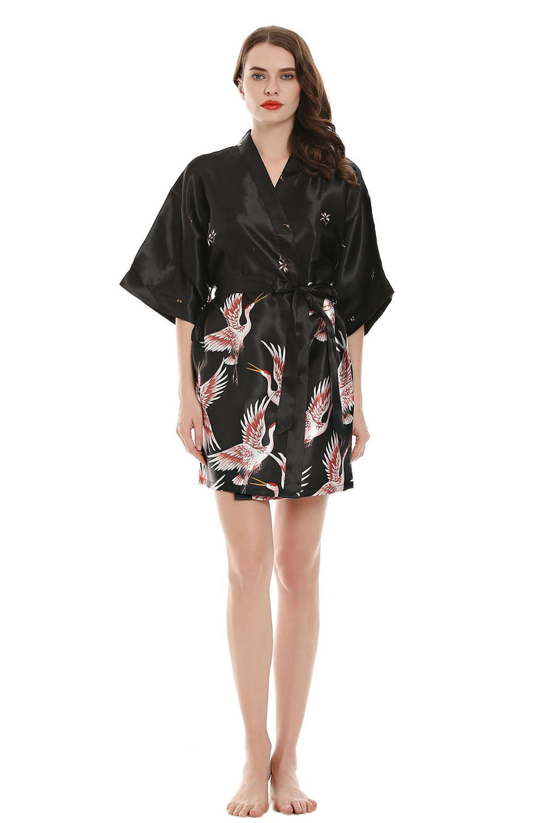 Load image into Gallery viewer, Two-piece Black Kimono Bridal Party Robes