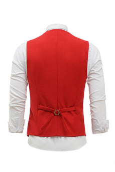 Red Single Breasted Shawl Lapel Men's Suit Vest