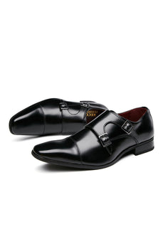 Black Monk Strap Men's Leather Slip-On Dress Shoes