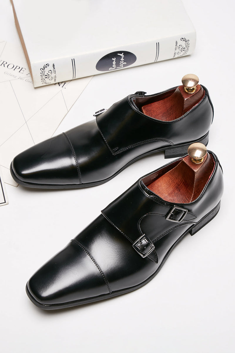 Load image into Gallery viewer, Black Monk Strap Men&#39;s Leather Slip-On Dress Shoes