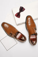Load image into Gallery viewer, Brown Monk Strap Men&#39;s Leather Slip-On Dress Shoes