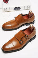 Load image into Gallery viewer, Brown Monk Strap Men&#39;s Leather Slip-On Dress Shoes