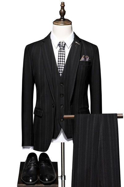Black Stripe Notch Lapel 3-Piece Men Suit