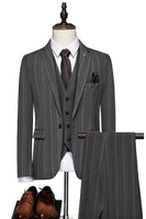 Load image into Gallery viewer, Queendancer Black Stripe Notch Lapel  Men Suits 3 Piece Single Breasted One Button Wedding Suits