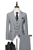 Load image into Gallery viewer, Queendancer Black Stripe Notch Lapel  Men Suits 3 Piece Single Breasted One Button Wedding Suits