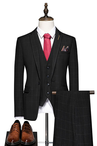 Black One Button 3-Piece Notch Lapel Men Suit