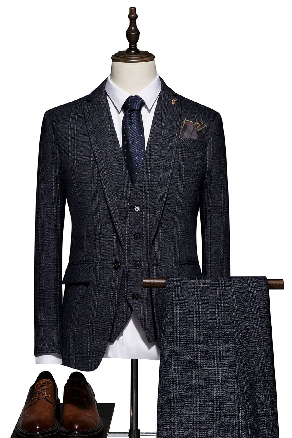 Black Stripe 3 Piece One Button Men Suits