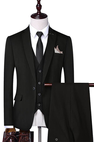Stripe Black Notch Lapel 3-Piece Men Suit