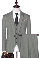 Load image into Gallery viewer, Stripe Black Notch Lapel 3 Piece Men Suits
