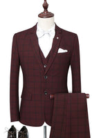 Load image into Gallery viewer, Grey Plaid 3 Piece Notch Lapel 2 Buttons Men Suits