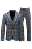 Load image into Gallery viewer, Grey Blue Plaid Notch Lapel One Button 3 Piece Men Suits