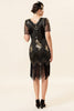 Load image into Gallery viewer, V Neck Black Fringe 1920s Dress With 20s Accessories Set