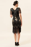 Load image into Gallery viewer, V Neck Black Fringe 1920s Dress With 20s Accessories Set