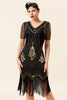 Load image into Gallery viewer, V Neck Black Fringe 1920s Dress With 20s Accessories Set