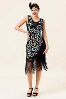 Load image into Gallery viewer, Irregular Tassel Hem Fringe 1920s Dress With 20s Accessories Set