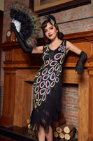 Load image into Gallery viewer, Burgundy Asymmetrical V Neck 1920s Dress with Tassel