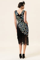 Load image into Gallery viewer, Irregular Tassel Hem Fringe 1920s Dress With 20s Accessories Set