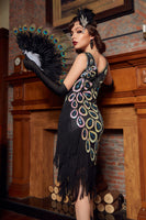 Load image into Gallery viewer, Burgundy Asymmetrical V Neck 1920s Dress with Tassel