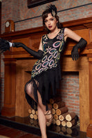 Load image into Gallery viewer, Burgundy Asymmetrical V Neck 1920s Dress with Tassel