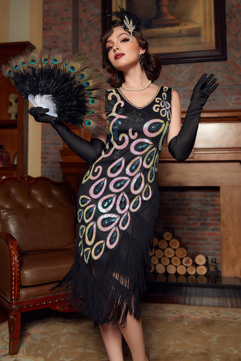 Load image into Gallery viewer, Burgundy Asymmetrical V Neck 1920s Dress with Tassel