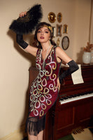 Load image into Gallery viewer, Irregular Tassel Hem Fringe 1920s Dress With 20s Accessories Set