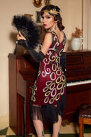 Load image into Gallery viewer, Burgundy Asymmetrical V Neck 1920s Dress with Tassel
