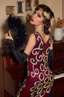 Load image into Gallery viewer, Burgundy Asymmetrical V Neck 1920s Dress with Tassel
