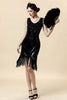 Load image into Gallery viewer, Black Sequins V-Neck Fringe 1920s Dress