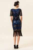 Load image into Gallery viewer, Blue Sequins Fringe Gatsby 1920s Dress With 20s Accessories Set