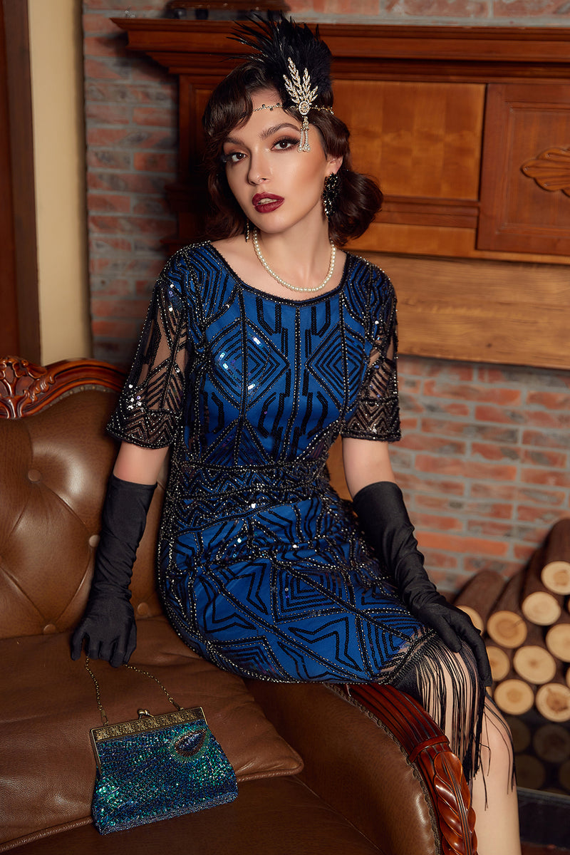 Load image into Gallery viewer, Round Neck Sequins 1920s Dress with Tassel