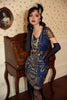 Load image into Gallery viewer, V Neck Blue Sequins 1920 Dress with Tassel