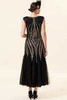 Load image into Gallery viewer, Black Golden Sequins Long Formal Dress With 20s Accessories Set