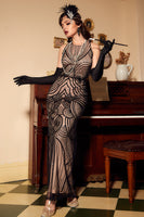 Load image into Gallery viewer, Black Ivory Sheath Backless 1920s Formal Party Dress