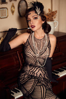 Load image into Gallery viewer, Black Ivory Sheath Backless 1920s Formal Party Dress